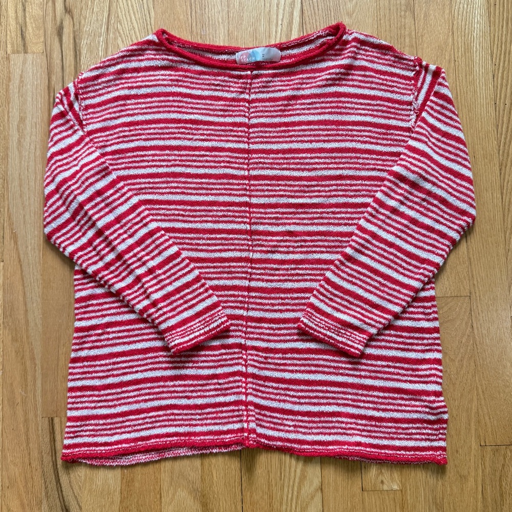 Free People Beach Striped Red & White Lightweight Knit Sweater